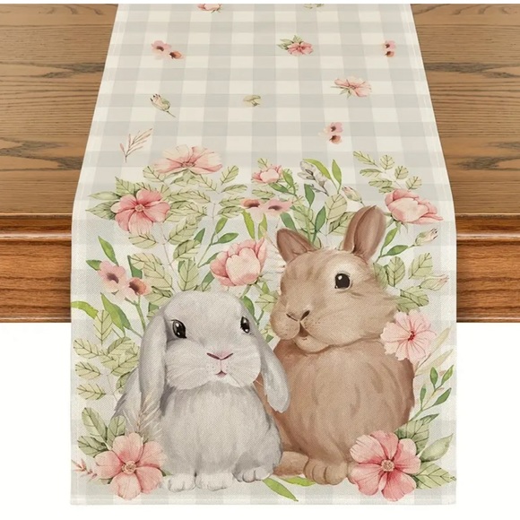 Easter Bunny Floral Pattern Table Runner, 13x72 - Picture 1 of 2